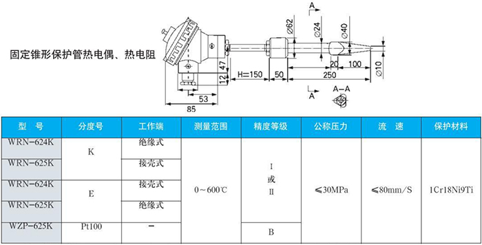 电站测温专用热电偶高温高压规格表